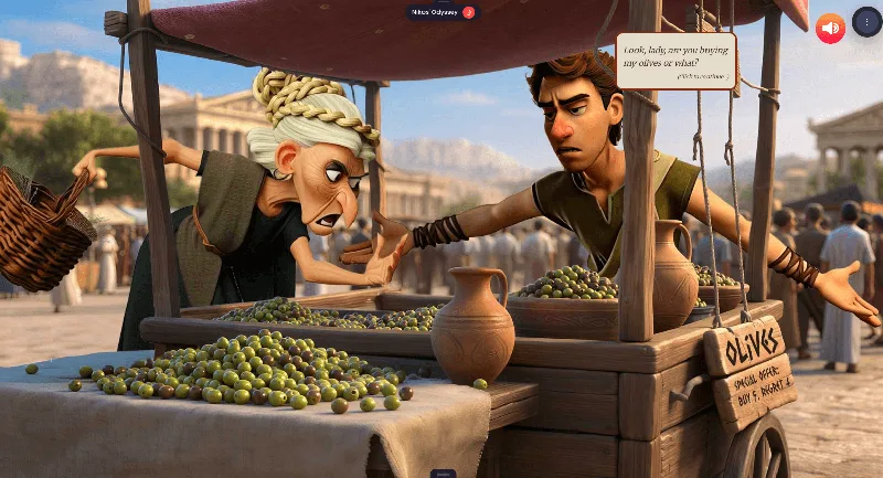 An interactive point-and-click adventure set in an ancient Greek marketplace. A storytelling experience built entirely in Rippily